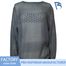 Gray Openwork Knit Sweater for Women