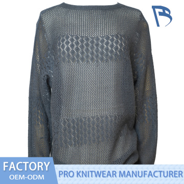 Gray Openwork Knit Sweater for Women