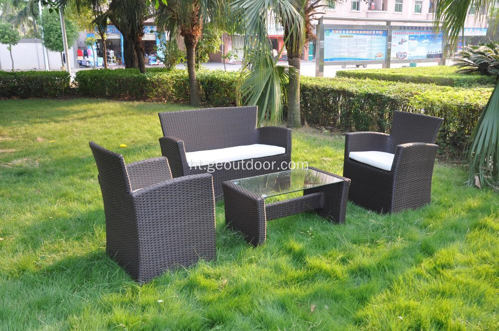 4 pcs mawon koulè sofa aliminyòm mèb Rattan