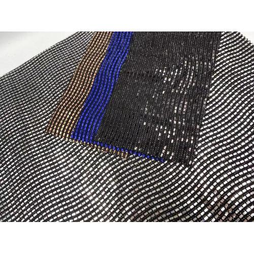 Popular Premium Blue And Black Checked Sequin Fabric