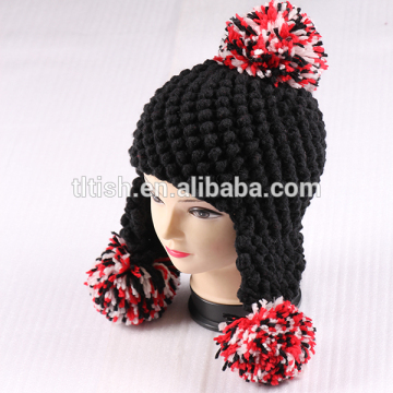 Winter warm children custom earflap hats pompom