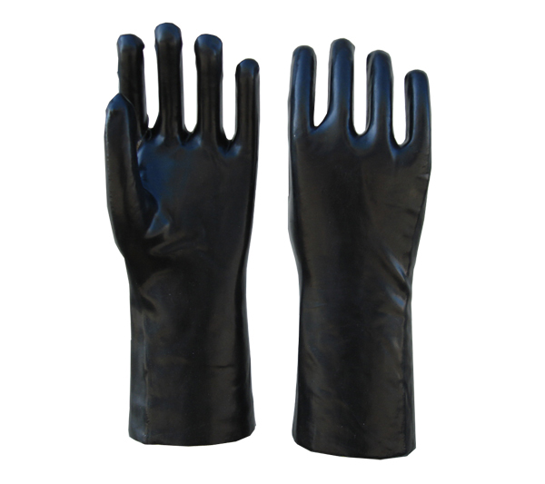 Guantes de PVC negros con revestimiento interlock de acabado liso de 12 &quot;