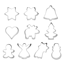 Stainless Steel Christmas Cookie Cutters - 10 Piece Set with Various Shapes