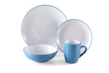 16 Piece Stoneware Two Tone Color Dinner Set Blue