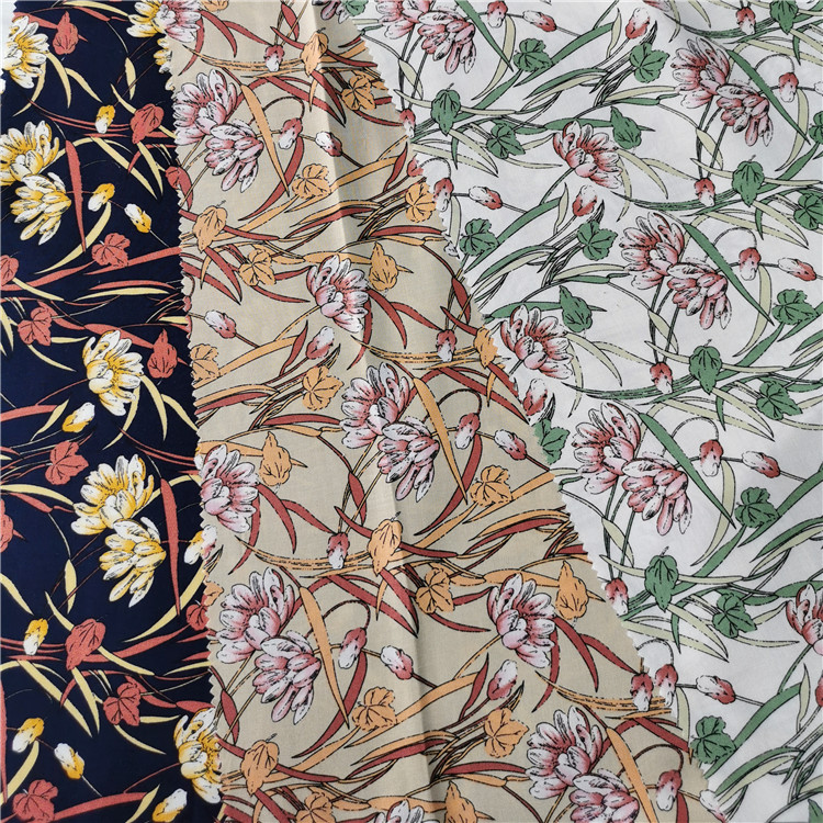 2020 Dernier terrain de stock Soft Custom Fabric Impression Challis Viscose Floral Poplin Rayon Imprimé Tissu