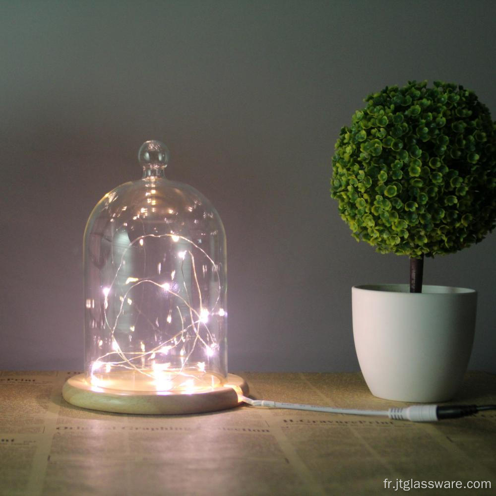 Verre Dome Oak Base Avec LED Nuits