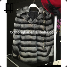 Factory direct wholesale fashion new design rex rabbit chinchilla coat with hood