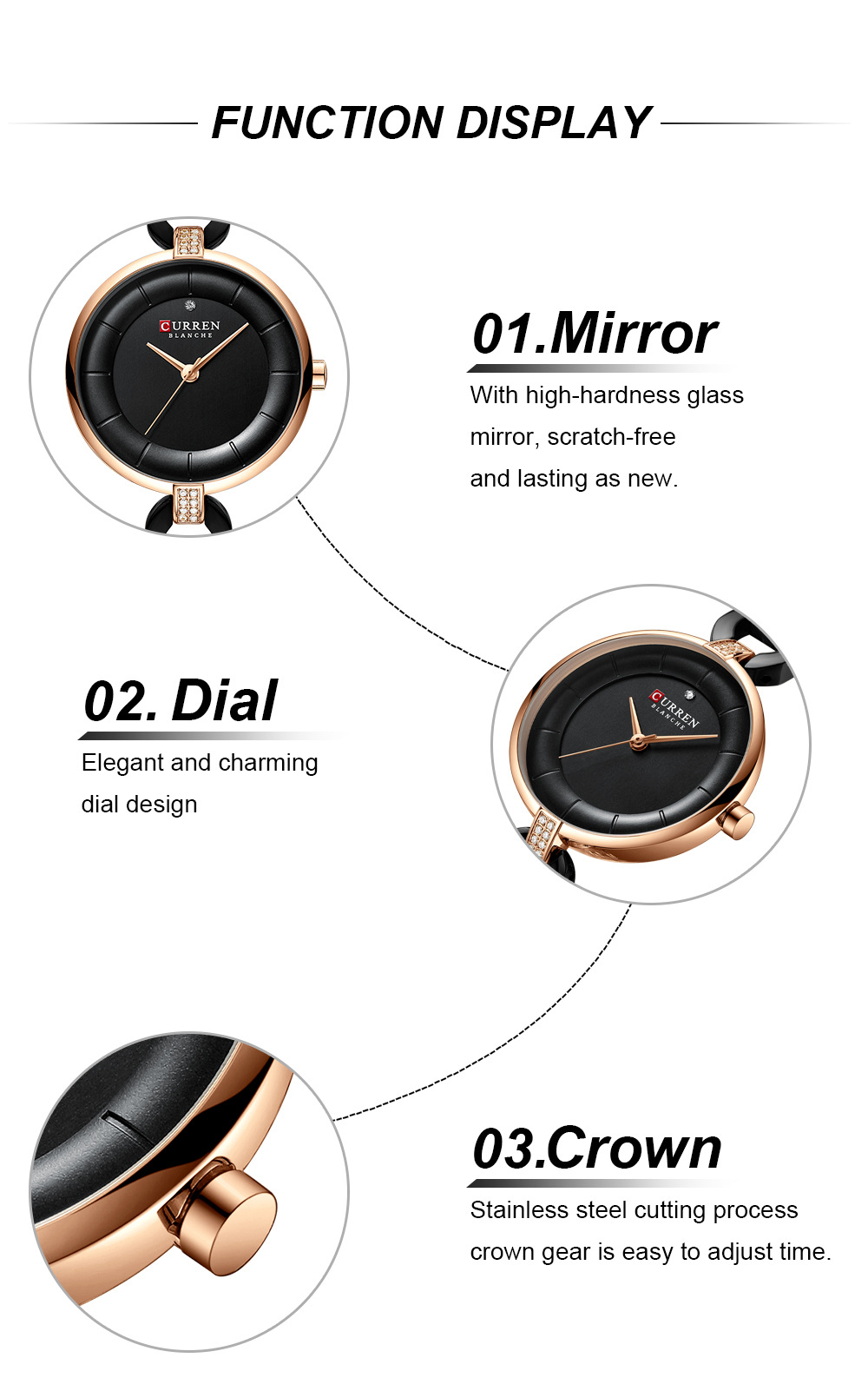 Curren Women's Watch Luxury Brand Fashion Stainless Steel Wristwatches Ladies Black Female Clock 2020