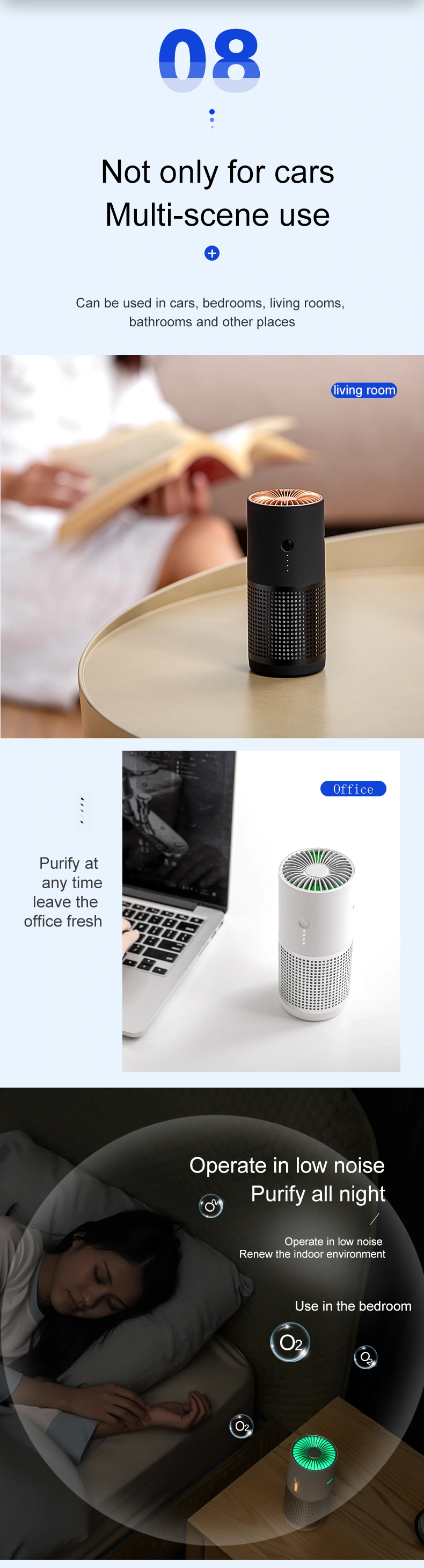 Portable Air Cleaner Intelligent Silent Ionic Air Purifier for Car