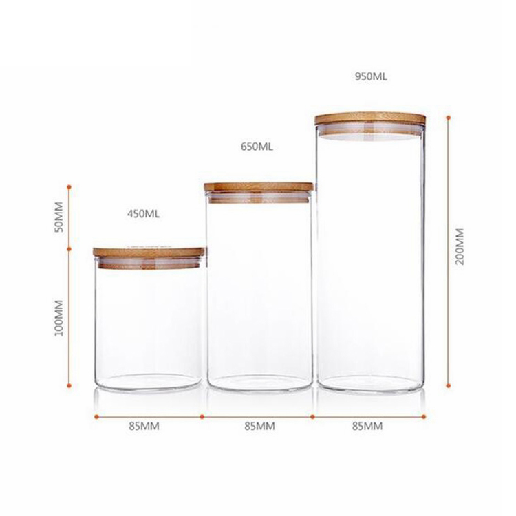 Wide Neck Wholesale Wooden Lid Round Bottom Glass Jar Food Storage Glass Sweet Jars