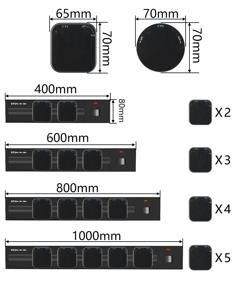 movable kitchen electrical black LED  recessed and surface track Socket with 3 gang power socket /60CM power track socket