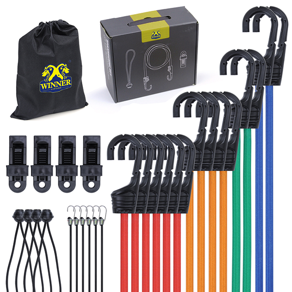 Elastic Tie Down Bungee Cords With Hooks Kit