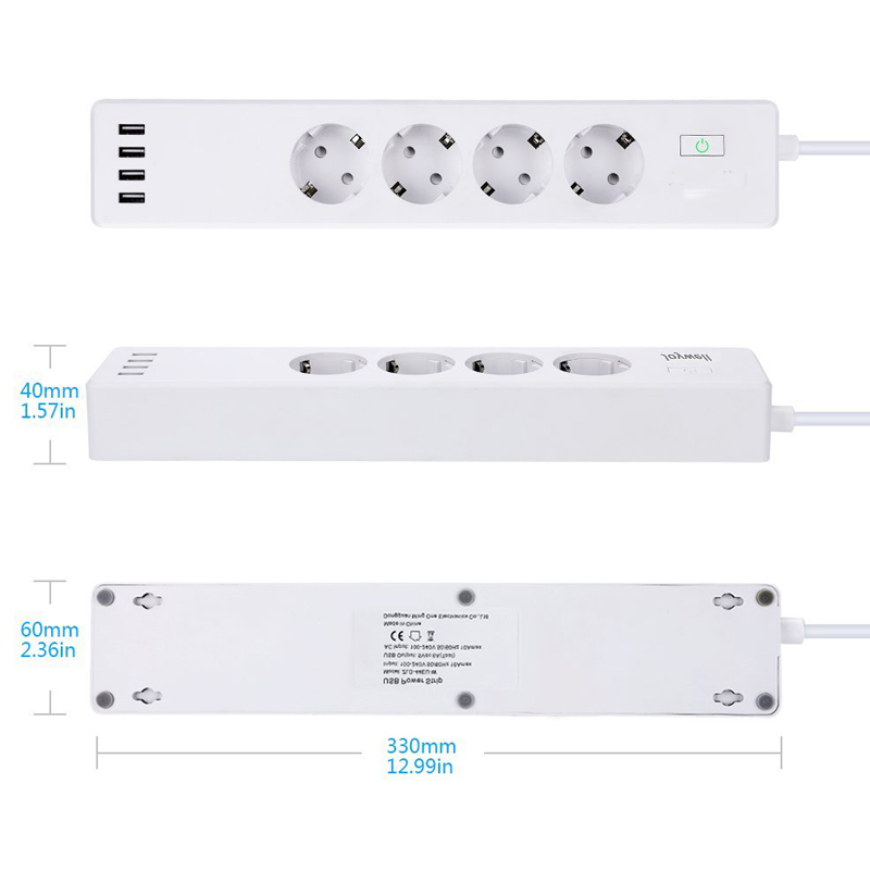 Eu Power Strip Power Extensions Strip Smart 4 Outlet Power Strip European Surge Protector TUYA