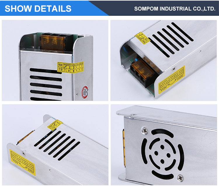 New strip slim type smps 110/220v ac to dc 360w 30a 12v led switching mode power supply with cooling fan