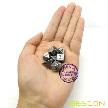 Bescon 10MM Mini Solid Metal Dice Set Old Nickle, Ancient Mini Metallic Polyhedral D&D RPG Miniature Dice 7-sets