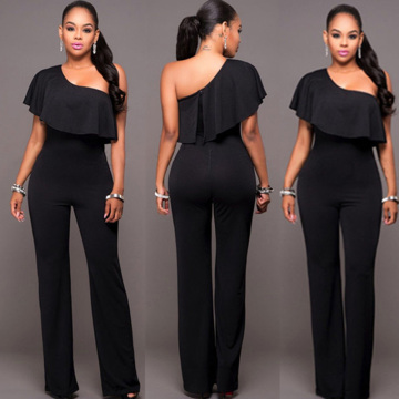 Women One Shoulder Black Long Elegant Jumpsuit