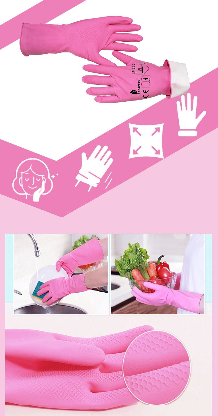 30cm Pink Household Latex Cleaning Gloves for Dish Washing