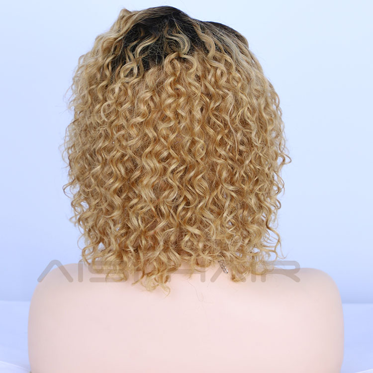 Aisi Hair Short Bob Ombre Blonde Curly Wave Swiss Lace Wigs Brazilian Hair For Black Women Lace Front Human Hair Wigs