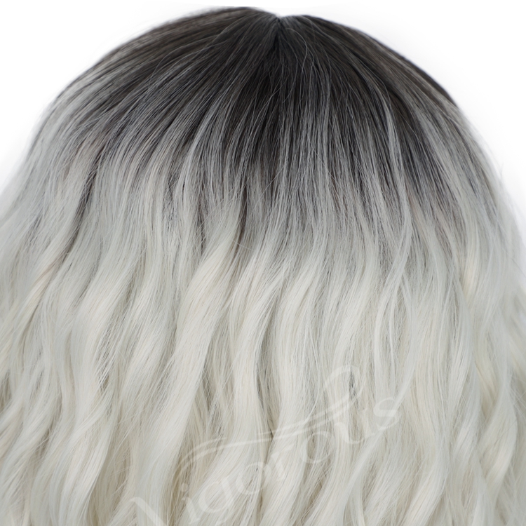 Hot Sale Cheap Short Bob Cosplay Party Curly Ombre Gray For Women Fiber Small Part Lace Front Wig Synthetic Hair