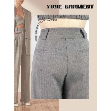 Non-stretchy Herringbone Wide-leg High Waisted Suit Pants