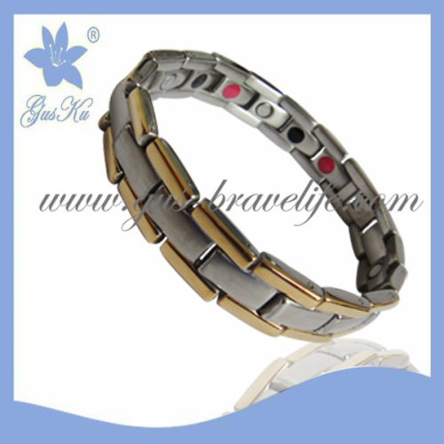 2013 Gus-Sb-022gm Fashion Ipg Gold Stainless Steel Bracelet with Magnetic and Negative Ion Healing for Man