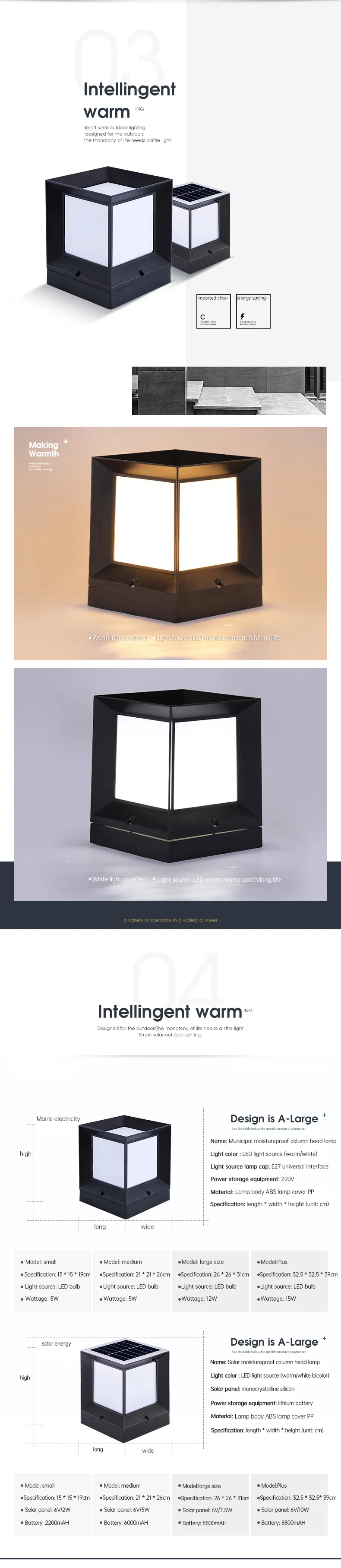 Garden Outdoor Pillar Fence Stone Post Aluminum 3W LED Solar Gate Light