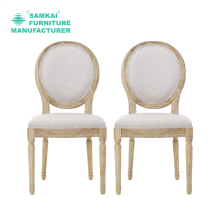 Rustic Solid Wood Louis Chair with Round Back and Luxurious Linen Seat