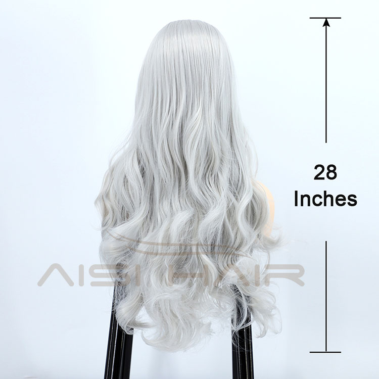 Aisi Hair New Design Vendor Cosplay Curly Long Wavy Body Wave Grey Lace Frontal Synthetic Hair For Black Women Lace Front Wig