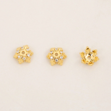 18K Gold Plated Brass Snowflake Bead Cap with Zircon Inlay