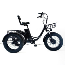 20" Fat Tire Foldable Three-Wheel E-Bike with Basket Folding Electric Trike for Adults Low-Step Design for Seniors