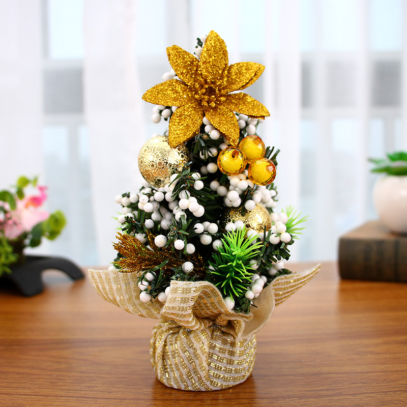 Mini Christmas Tree Artificial Tabletop Christmas Tree with Cute Ornaments Solid Base for Home Office Decoration