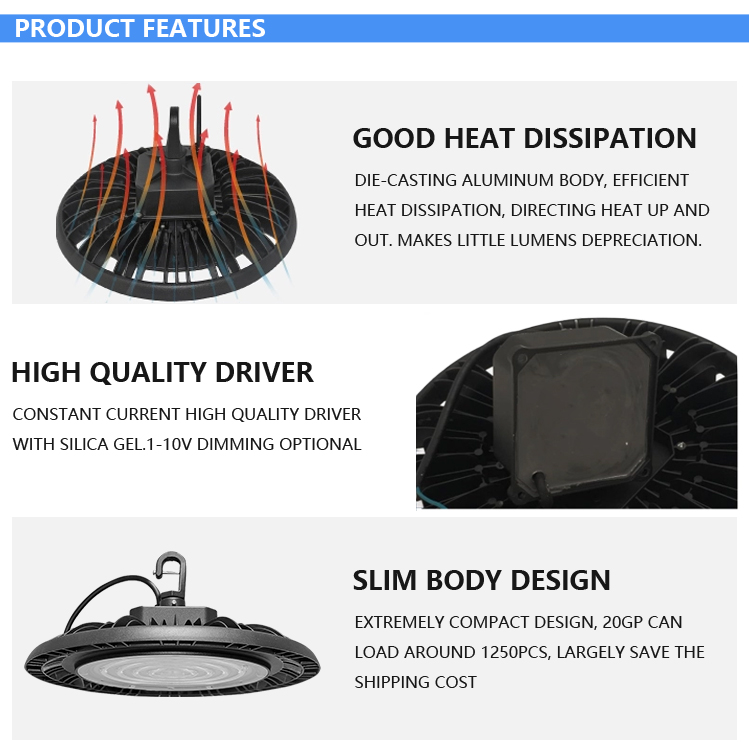 industrial housing lens SMD 20000 30000 lumen metal ip65 fixture 250w 400w 100w 150w 200w ufo led high bay light