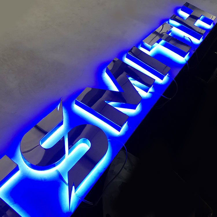 Customized illuminated logo stainless steel golden mirror face backlit letter electronic 3d led sign