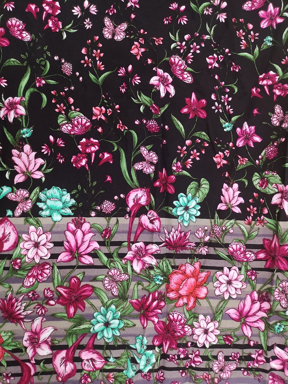 Border Flower Rayon Challis 30S Air-jet Printing Fabric