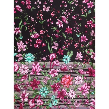 Border Flower Rayon Challis 30S Air-jet Printing Fabric