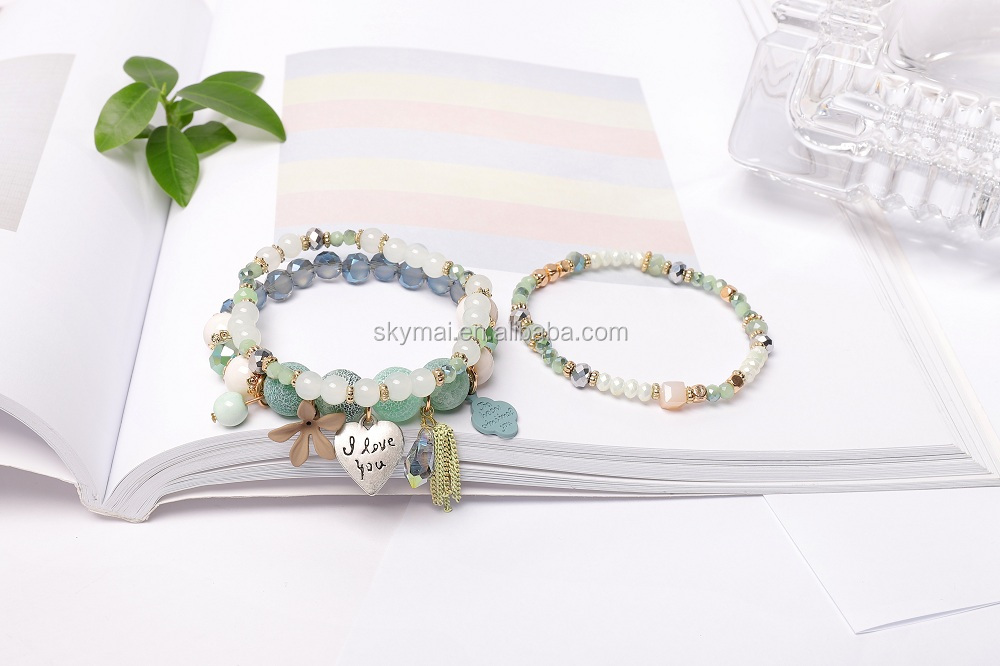 Custom Spring bracelet stone beaded charm bracelet mix pendant tassel bracelet for women