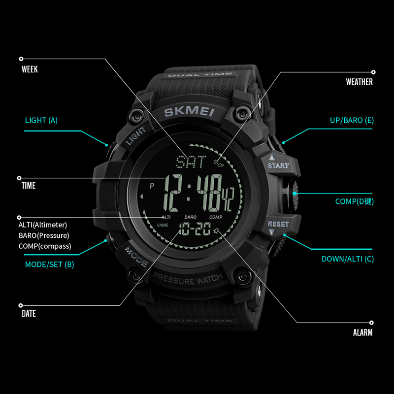 SKMEI Watch 1358 Mens Digital Watch Multi-function Chronograph Silicone Sport Outdoor Watch