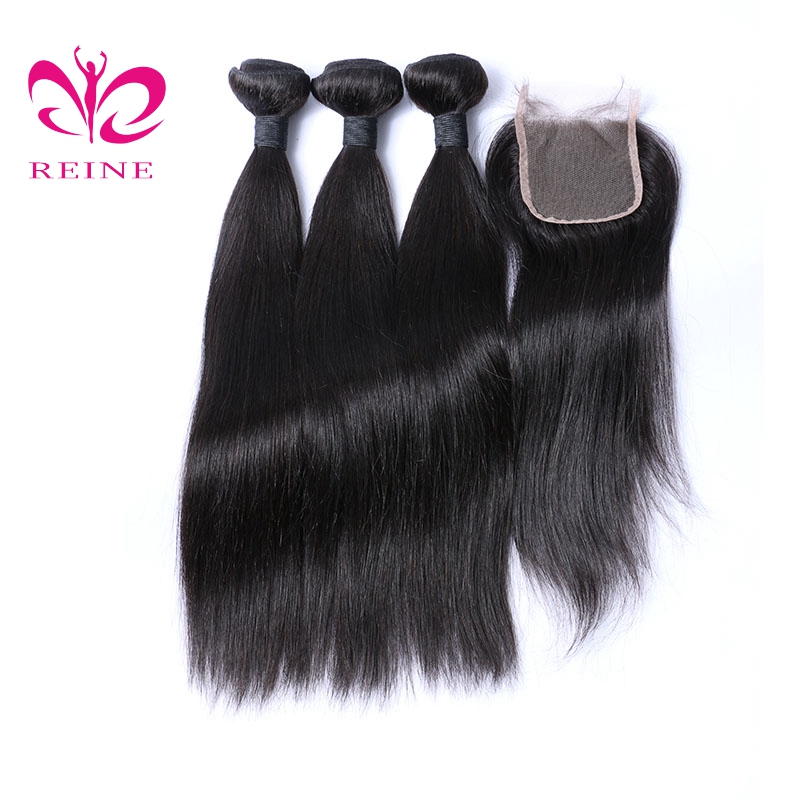 Peruvian Straight With 4*4 Closure 9A Unprocessed Virgin Human Hair Bundles Straight Cuticle Aligned Raw Remy Hair