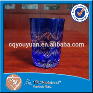 Engraved decorative drinking glasses blue round shape 6.7oz