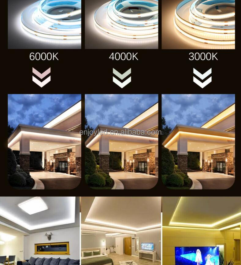 high density led tape ribbon light 8mm ip20 9w/m white warm white dotless flexible cob led strip