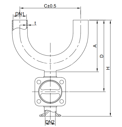 Sanitary 3 way U type welded diaphragm valve..