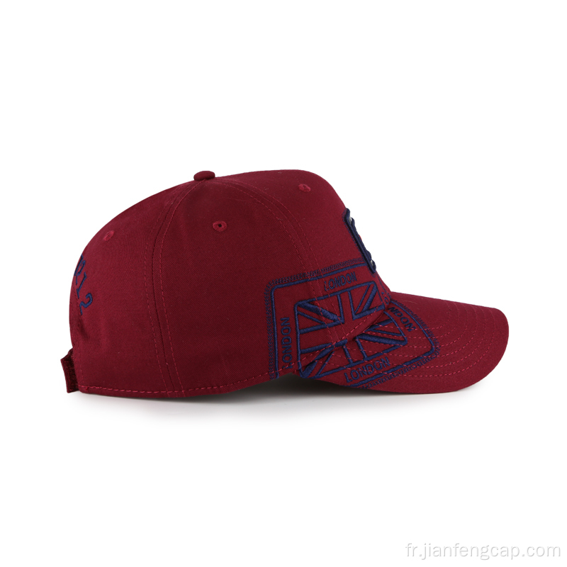 Logo brodé de casquettes de baseball de qualité 100% coton bordeaux