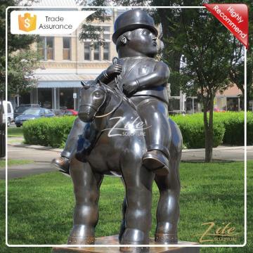 Fernando Botero life size bronze fat man on horse statues