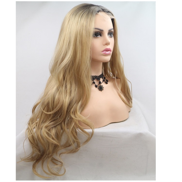 U Part 1X4 Ombre  Mix Honey Blonde Wig Middle Part Synthetic Hair Top Lace Frontal Wig