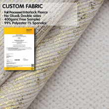 400gsm Polyester Spandex Foil Interlock Fleece Knit Fabric