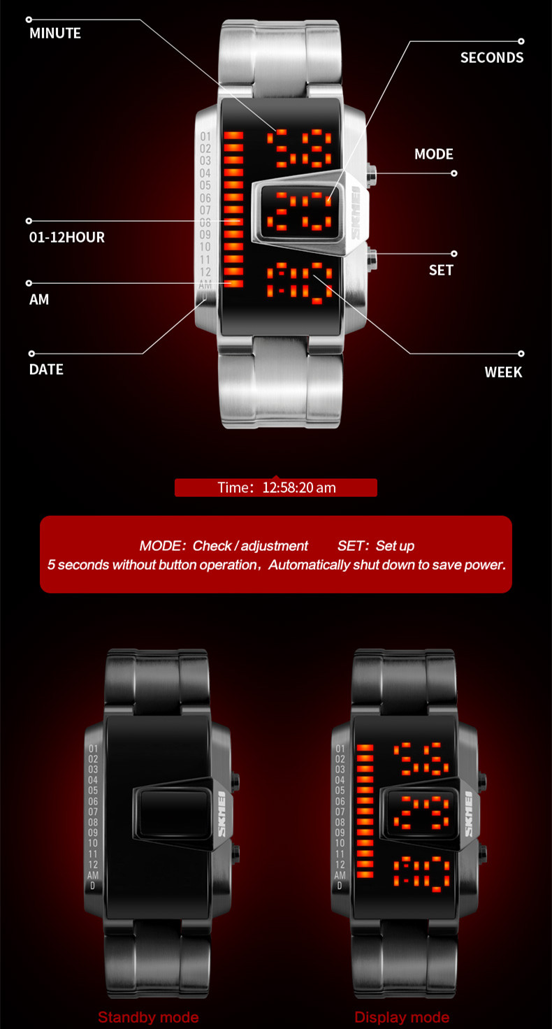 Metal Unique japan movt factory price led watch waterproof Unisex