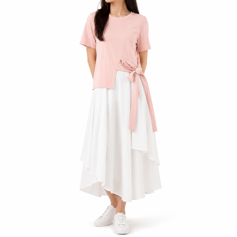 Хлопковая униформа с завязками по бокам и разделенным подолом Cotton Side Tie Split Hem Uniform