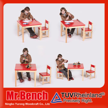 Beautiful red colors kids wooden play table and chairs sets /cheap wood tables and chairs