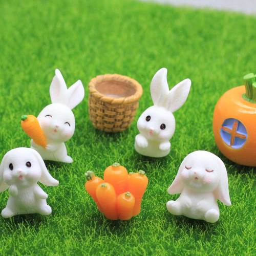 3D Assorted Rabbit Resin Design Artificial Animal Figurine Vegetable Carot Artificial Craft Fairy Garden Accessory Home DIY