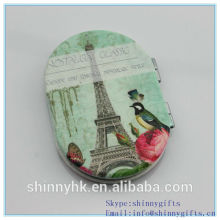 Popular promotion gift cheap mirrors/Pu oval shape pocket mirror